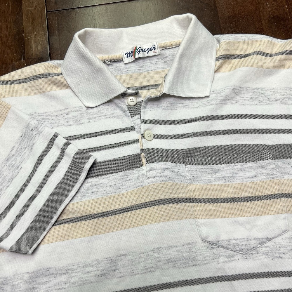 Mens Vintage McGregor Polo Collared Striped Shirt XL Collar Buttons Retro‎